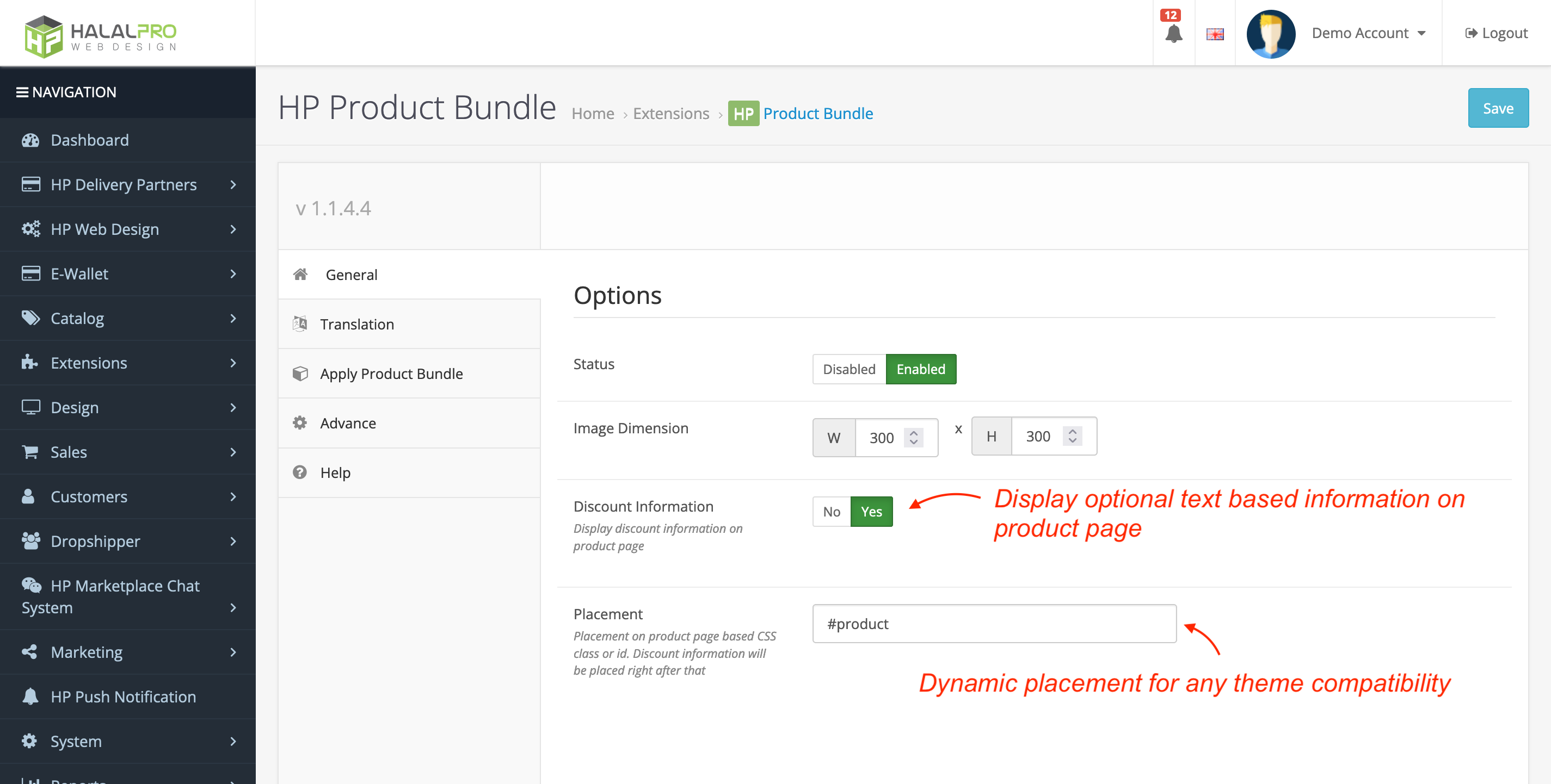 main product bundle setting for opencart